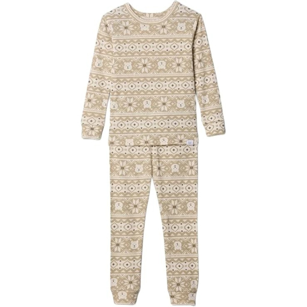 Baby GAP Unisex Toddler Pajama Set – Tan & White – Size 12–18 Months – NWT